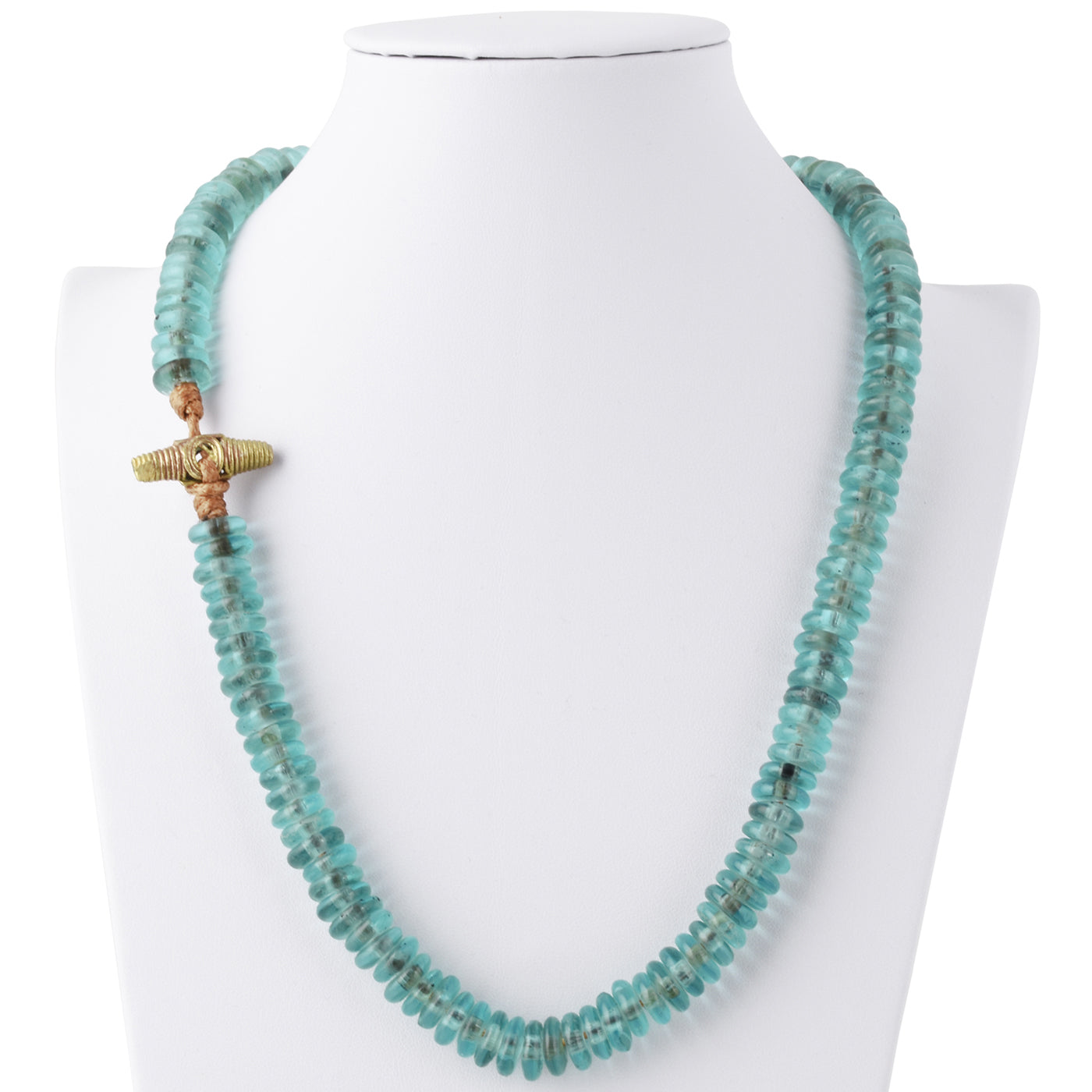 Translucent Powder Glass Beaded Necklace With Ashanti Brass - close-up