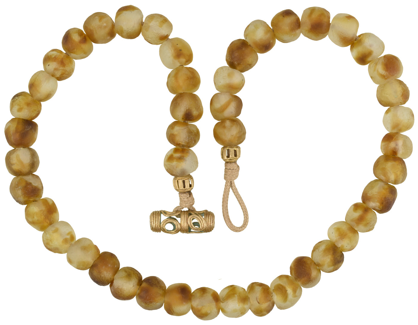 Handmade Recycled Powder Glass Beads Necklace Krobo Brass Ashanti African Trade - angled shot