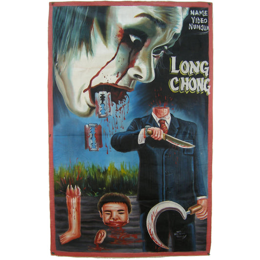 Long Chong: Authentic Ghanaian Hand-Painted Horror Movie Poster - horror scene artwork