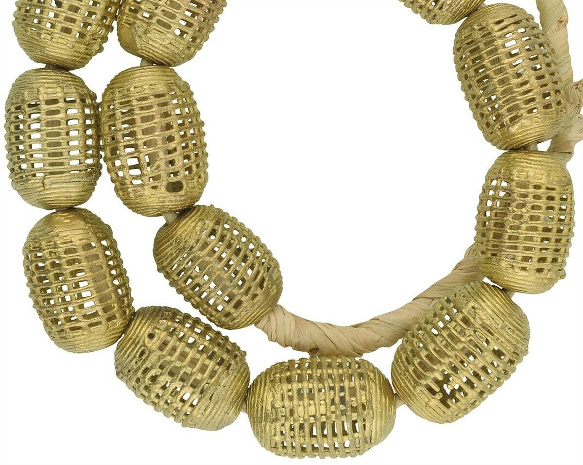 Large Handmade African Brass Beads From Ghana - close-up
