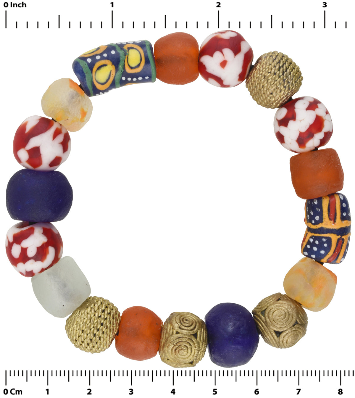 Handmade Beaded Bracelet | African Glass & Brass Beads Jewelry - zoomed-in detail