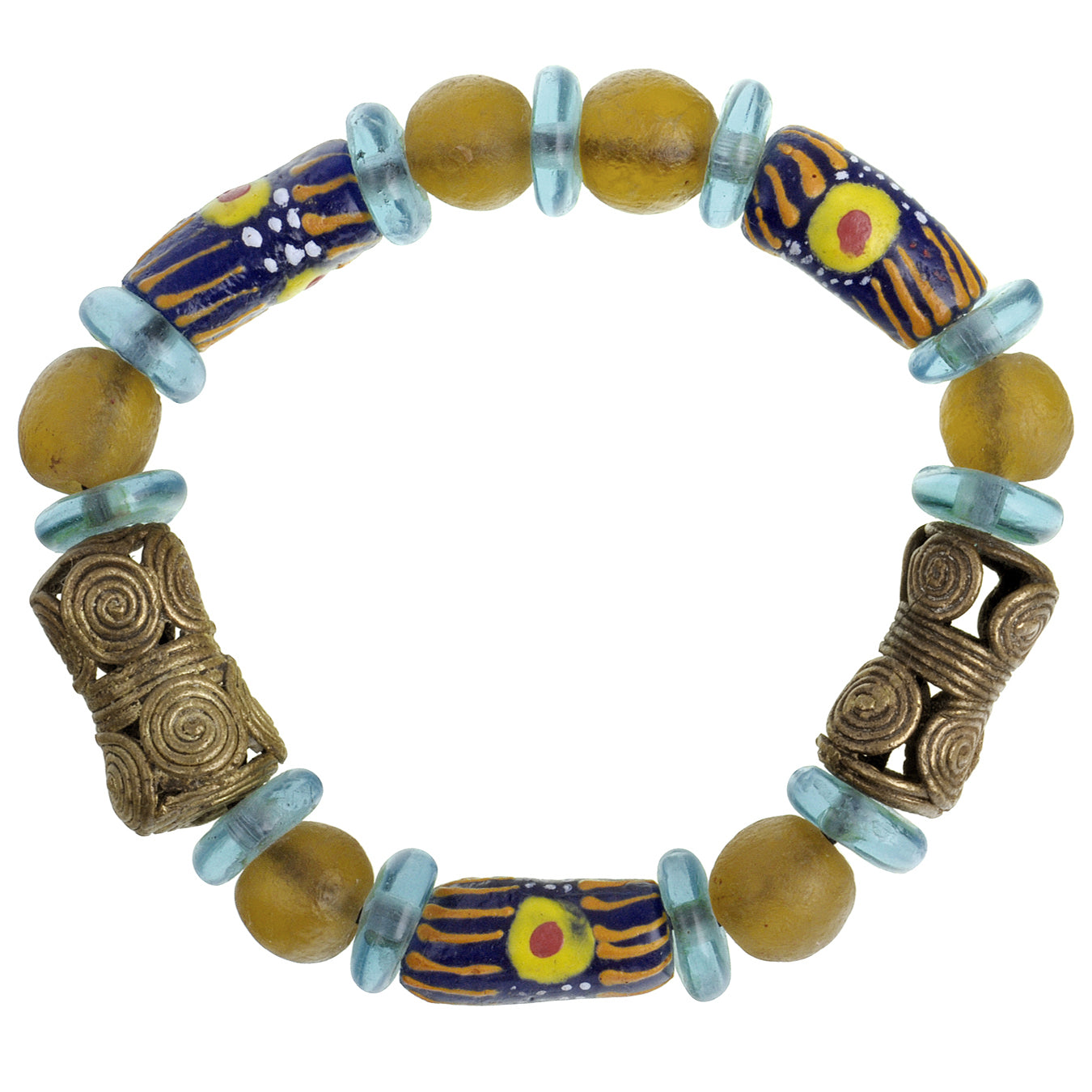 Handmade Beaded Bracelet - Ghana Glass & Brass Beads