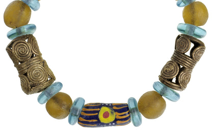 Handmade Beaded Bracelet - Ghana Glass & Brass Beads - close-up