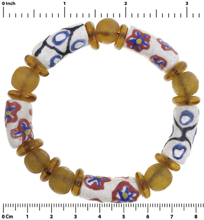 Trade Beads African Recycled Powder Glass Krobo Ghana Glass Bracelet Stretched - zoomed-in detail