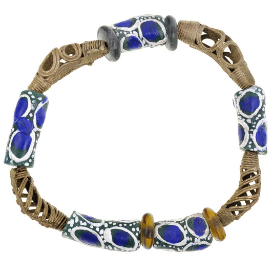 Handmade Beaded Bracelet - Brass & Glass Beads From Ghana - angled shot
