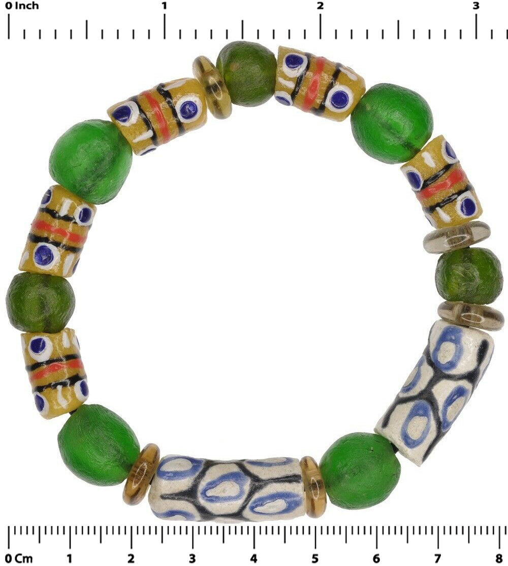 Handmade African Beaded Bracelet - Ghanaian Glass Beads - zoomed-in detail