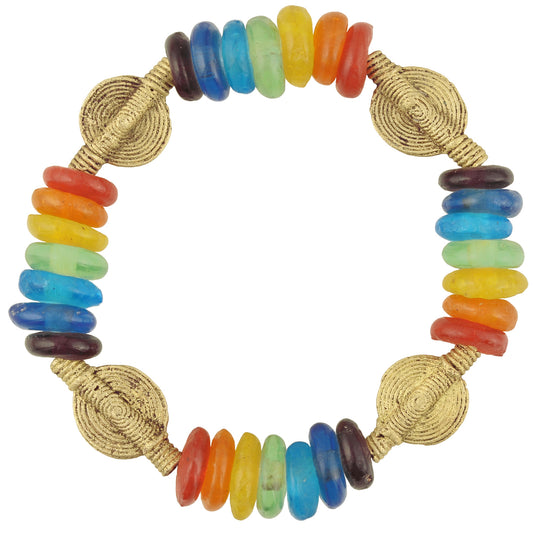 Handmade Beaded Bracelet - Krobo Glass & Ashanti Brass Beads