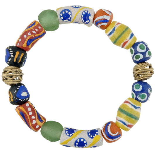 Handmade Beaded Bracelet - Ghana Glass & Brass Beads