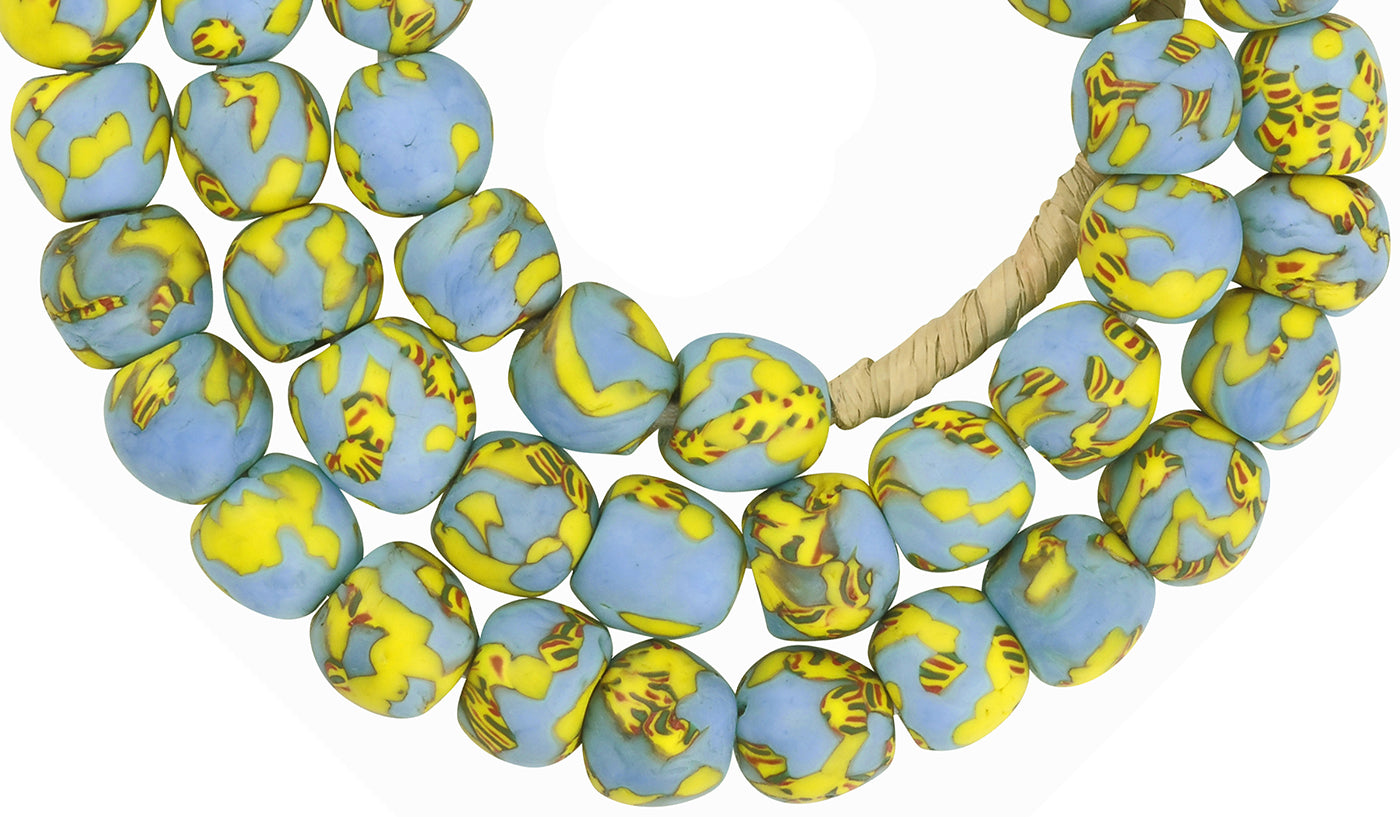 Handmade Ghana Glass Beads - African Trade Recycled Glass Beads - close-up