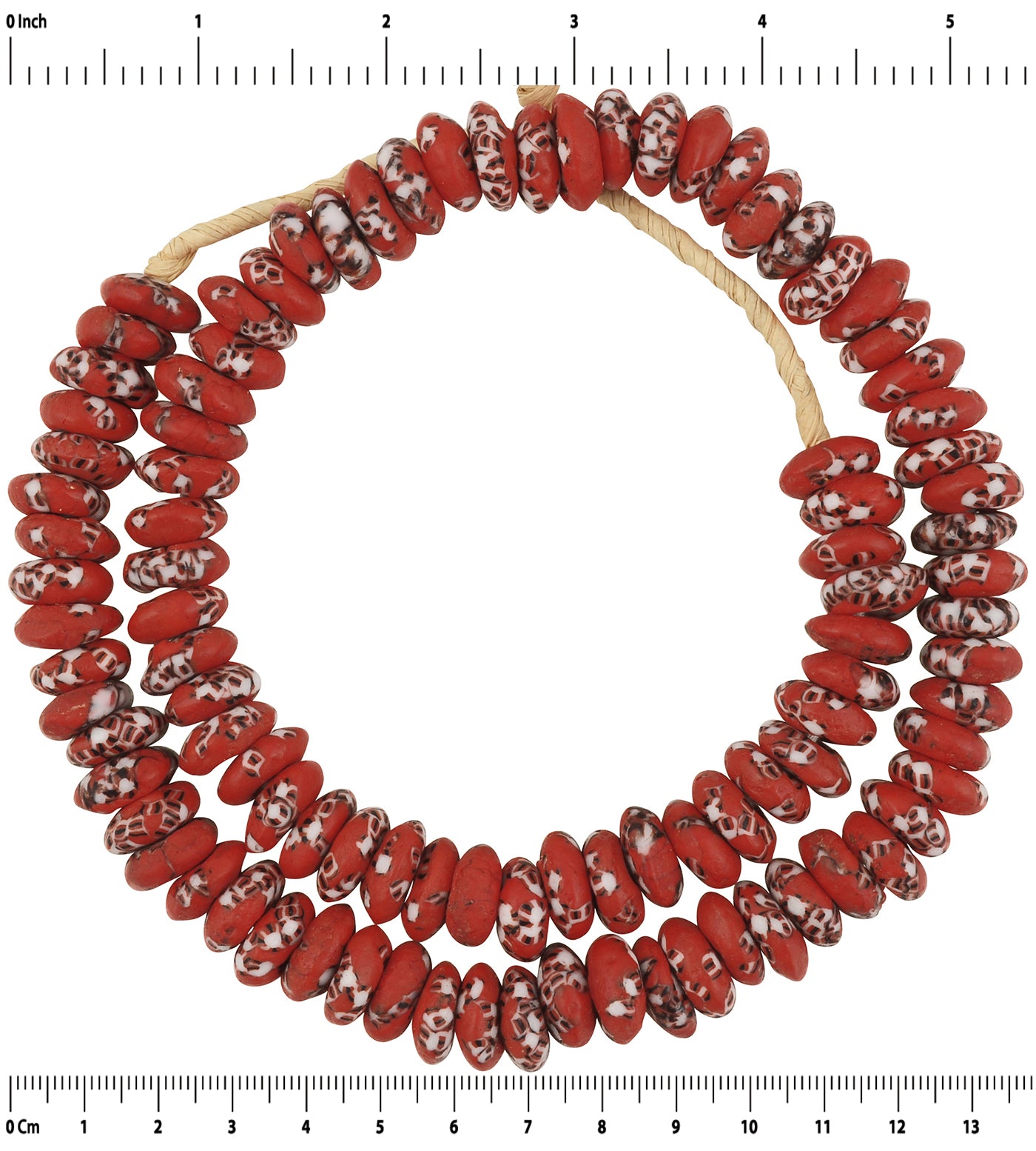 Handmade African Trade Beads - Ghana Recycled Fused Glass Disks - zoomed-in detail