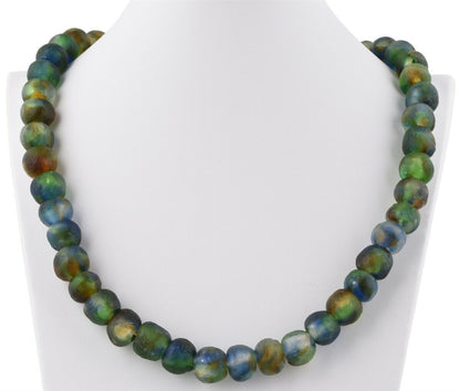 Recycled Powder Glass Beads Handmade Krobo Brass Ashanti African Tribal Necklace - alternate view