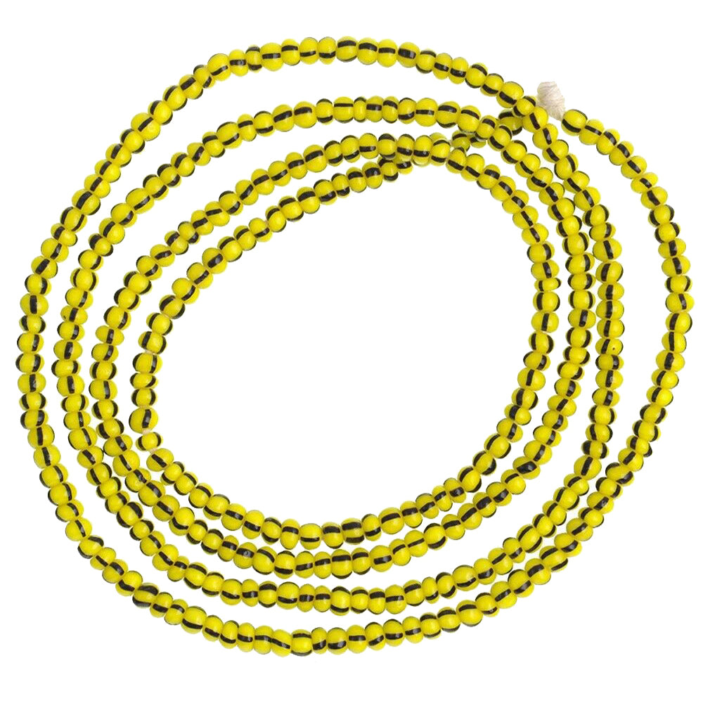 Tiny Vintage Striped Yellow 3 mm Venetian Seed Glass Trade Beads Strand