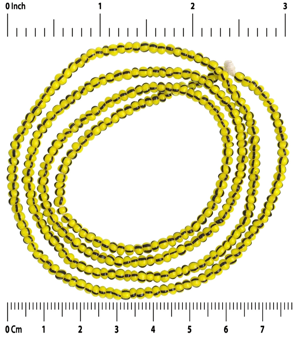 Tiny Vintage Striped Yellow 3 mm Venetian Seed Glass Trade Beads Strand