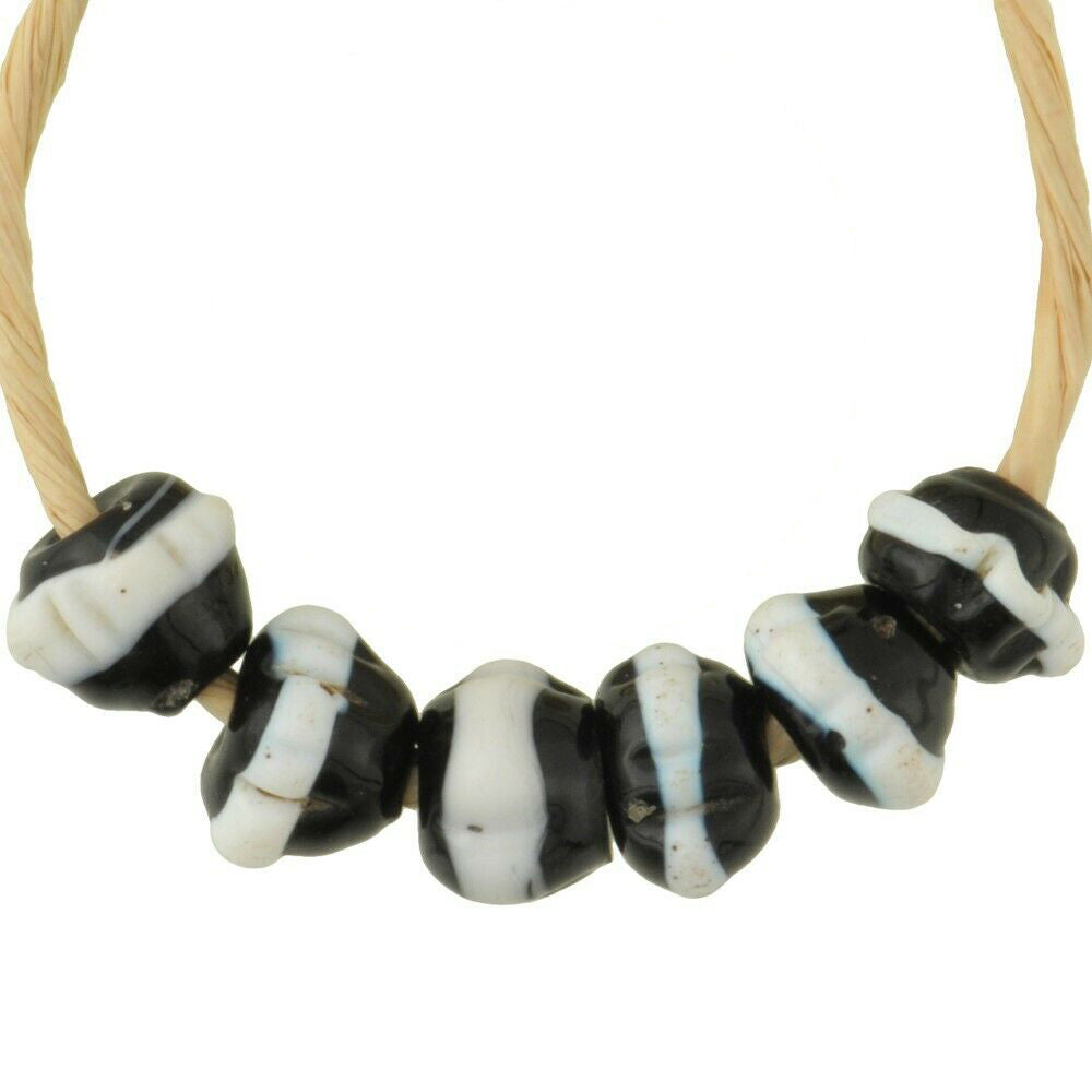 Antique Dog Tooth Venetian Wound Glass Trade Beads, 7-8Mm
