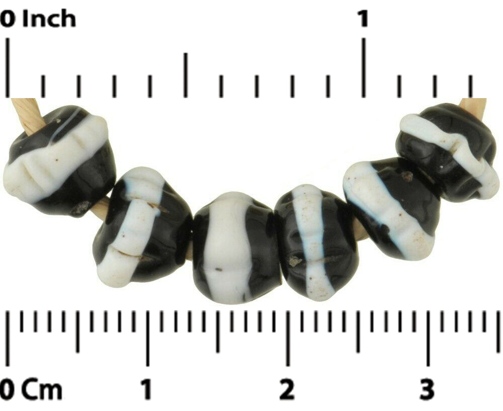 Antique Dog Tooth Venetian Wound Glass Trade Beads, 7-8Mm - close-up