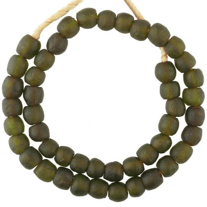 Translucent Recycled Bottle Glass Beads - 13-14Mm, Handmade In Ghana