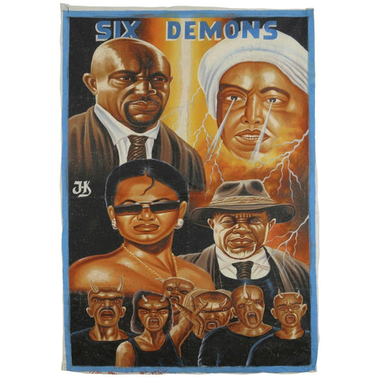 Six Demons Movie Poster - Hand-Painted Ghanaian Art - horror scene artwork