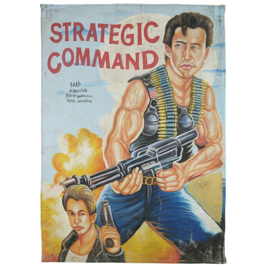 Authentic Hand-Painted "Strategic Command" Ghana Movie Poster - Michael Dudikoff military action scene