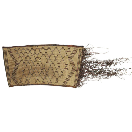 African Tuareg Woven Straw Leather Carpet Mat Niger Sahara - angled shot
