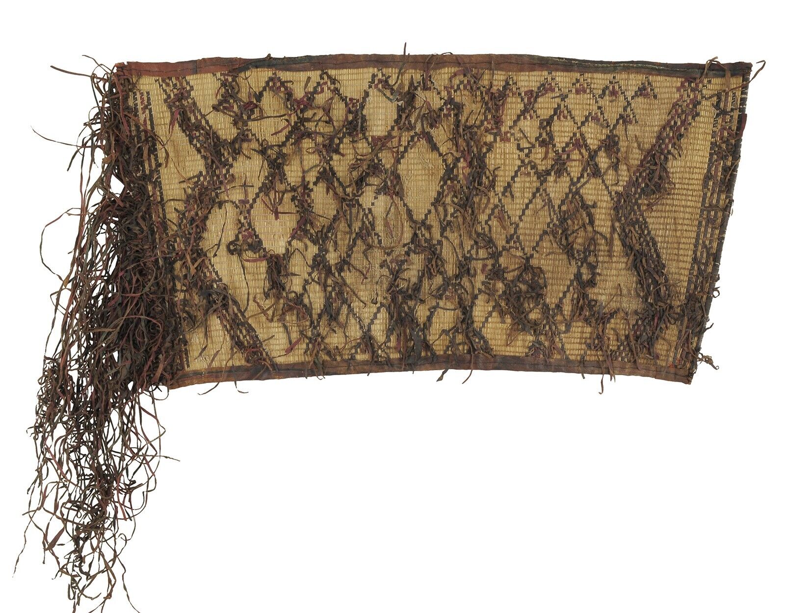 African Tuareg Woven Straw Leather Carpet Mat Niger Sahara - cropped detail
