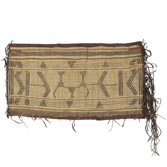 Nomadic Tuareg Straw and Leather Mat – Ethnic Geometric Carpet