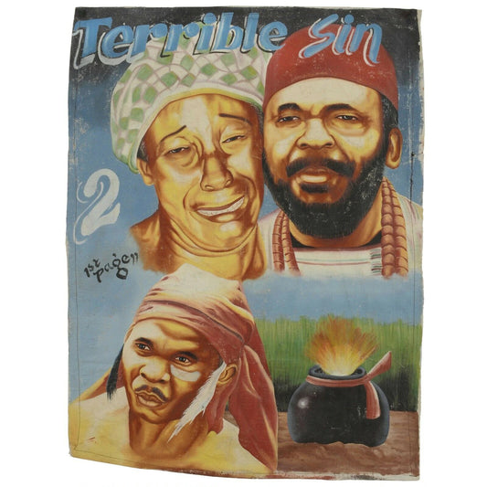 Ghana Cinema Movie Poster African Hand Painted Flour Sack Ghana Terrible Sin 2