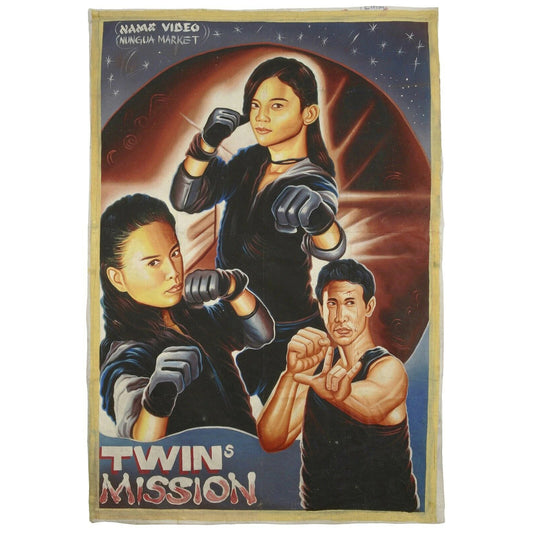 Twins Mission: Unique Hand-Painted Martial Arts Movie Poster From Ghana