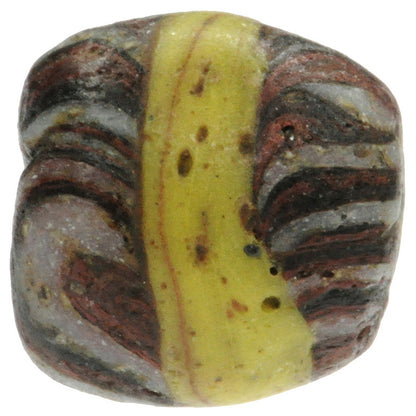 Rare Antique Islamic Banded Folded Glass Bead, Fustat 10X10Mm - close-up