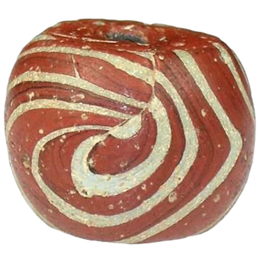 Antique Red & White Islamic Folded Glass Trade Bead - Fustat, Egypt