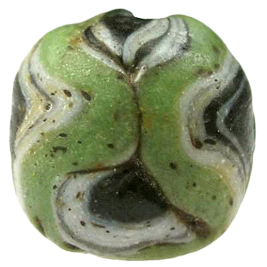 Rare Green & Black Antique Islamic Folded Glass Bead - Fustat 1200S