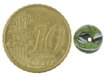 Rare Green & Black Antique Islamic Folded Glass Bead - Fustat 1200S - close-up