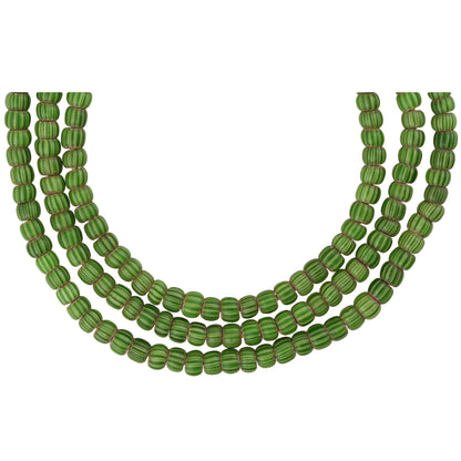 Antique Green Round 4-Layer Chevron Beads | Venetian Glass Strand