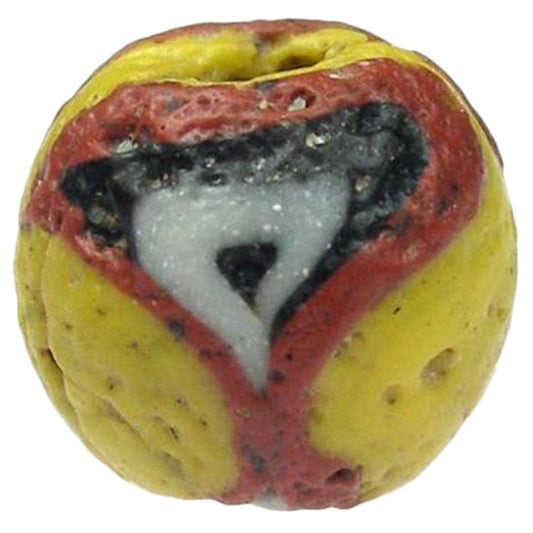 Rare Yellow, Red & Black Folded Islamic Glass Bead - Fustat 1200 Ad