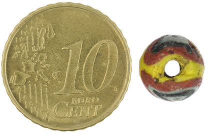 Rare Yellow, Red & Black Folded Islamic Glass Bead - Fustat 1200 Ad - close-up