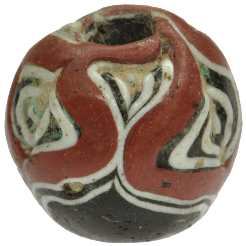 Antique Large Islamic Folded Glass Trade Bead - Fustat, 1200 Ad