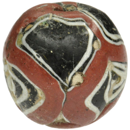 Antique Large Islamic Folded Glass Trade Bead - Fustat, 1200 Ad - close-up