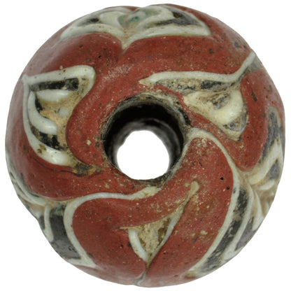 Antique Large Islamic Folded Glass Trade Bead - Fustat, 1200 Ad - zoomed-in detail