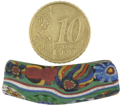 Very Rare Antique Venetian Elbow Millefiori Trade Bead - Multimurrine With Trail Decoration - zoomed-in detail