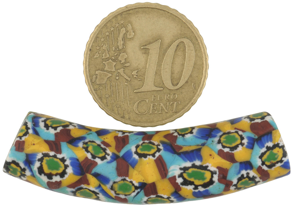 Rare Antique Elbow Millefiori Venetian Mosaic Trade Bead - 44X11Mm - alternate view