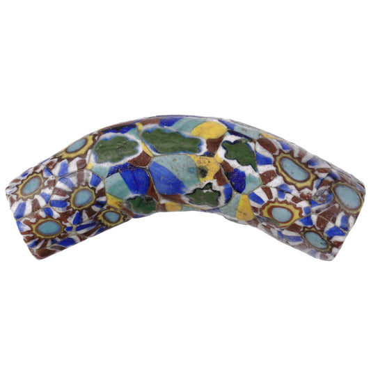 Rare Antique Elbow Venetian Millefiori Mosaic Glass Trade Bead 41X11Mm