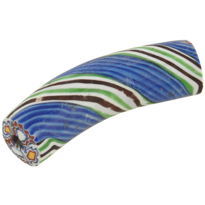 Rare Antique Elbow Millefiori Venetian Mosaic Glass Trade Bead, 38X9Mm