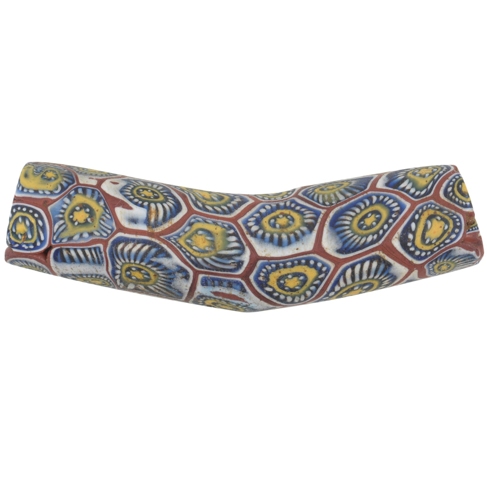 Rare Large Old Elbow Millefiori Venetian Mosaic Glass Trade Bead - Antique African Trade Bead