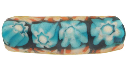 Rare Antique Elbow Millefiori Mosaic Venetian Trade Bead, 30X9Mm - zoomed-in detail