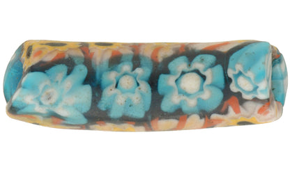 Rare Antique Elbow Millefiori Mosaic Venetian Trade Bead, 30X9Mm - close-up