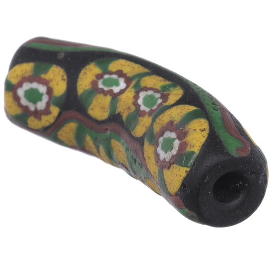 Rare Antique Venetian Elbow Millefiori Trade Bead, Mosaic Glass, 26X8Mm