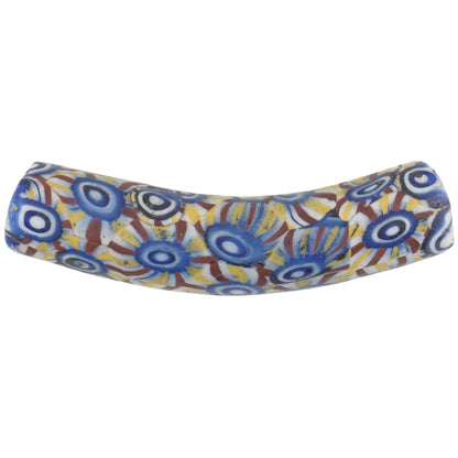Rare Antique Elbow Millefiori Venetian Mosaic Glass Trade Bead, 36X8Mm