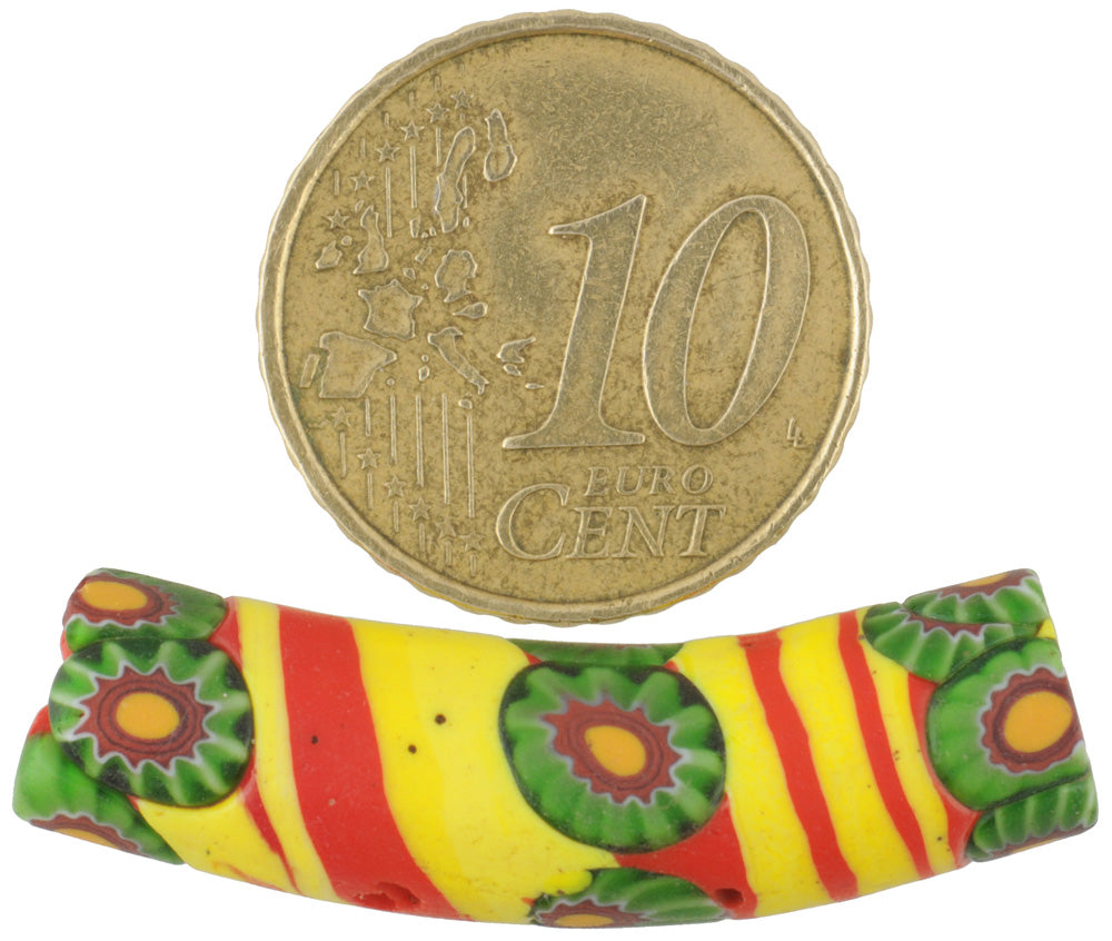Antique Rare Elbow Millefiori Venetian Mosaic Glass Trade Bead, 34X9Mm - alternate view