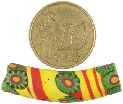Antique Rare Elbow Millefiori Venetian Mosaic Glass Trade Bead, 34X9Mm - alternate view