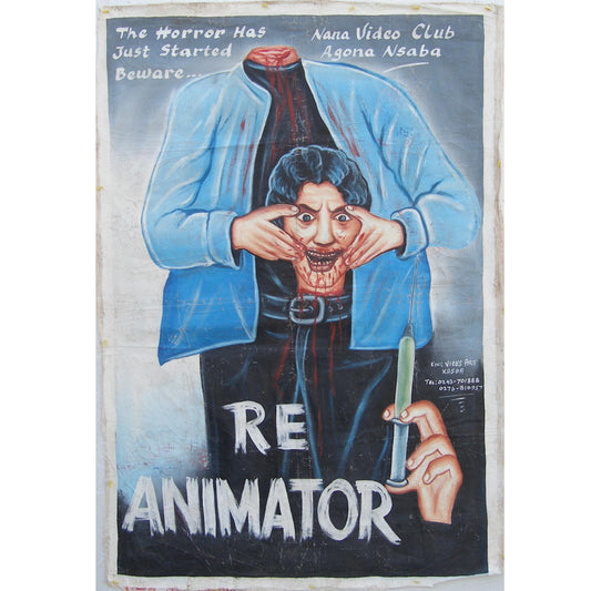 Reanimator Movie Poster Unique Ghanaian Hand-Painted Art - horror scene artwork