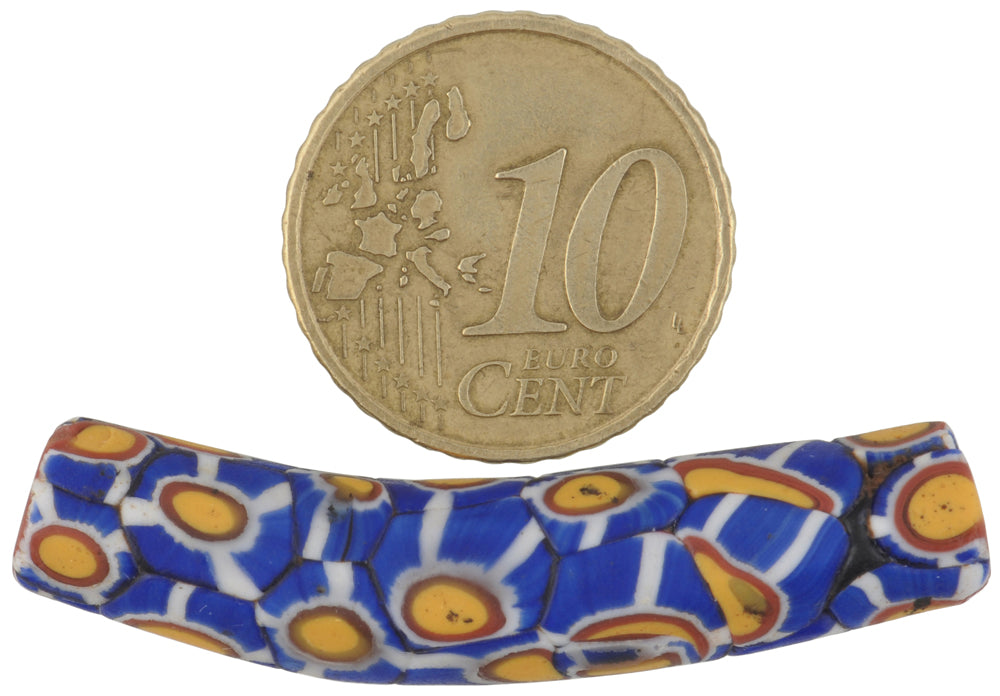 Rare Antique Venetian Elbow Millefiori Mosaic Glass Trade Bead, 42X8Mm - alternate view
